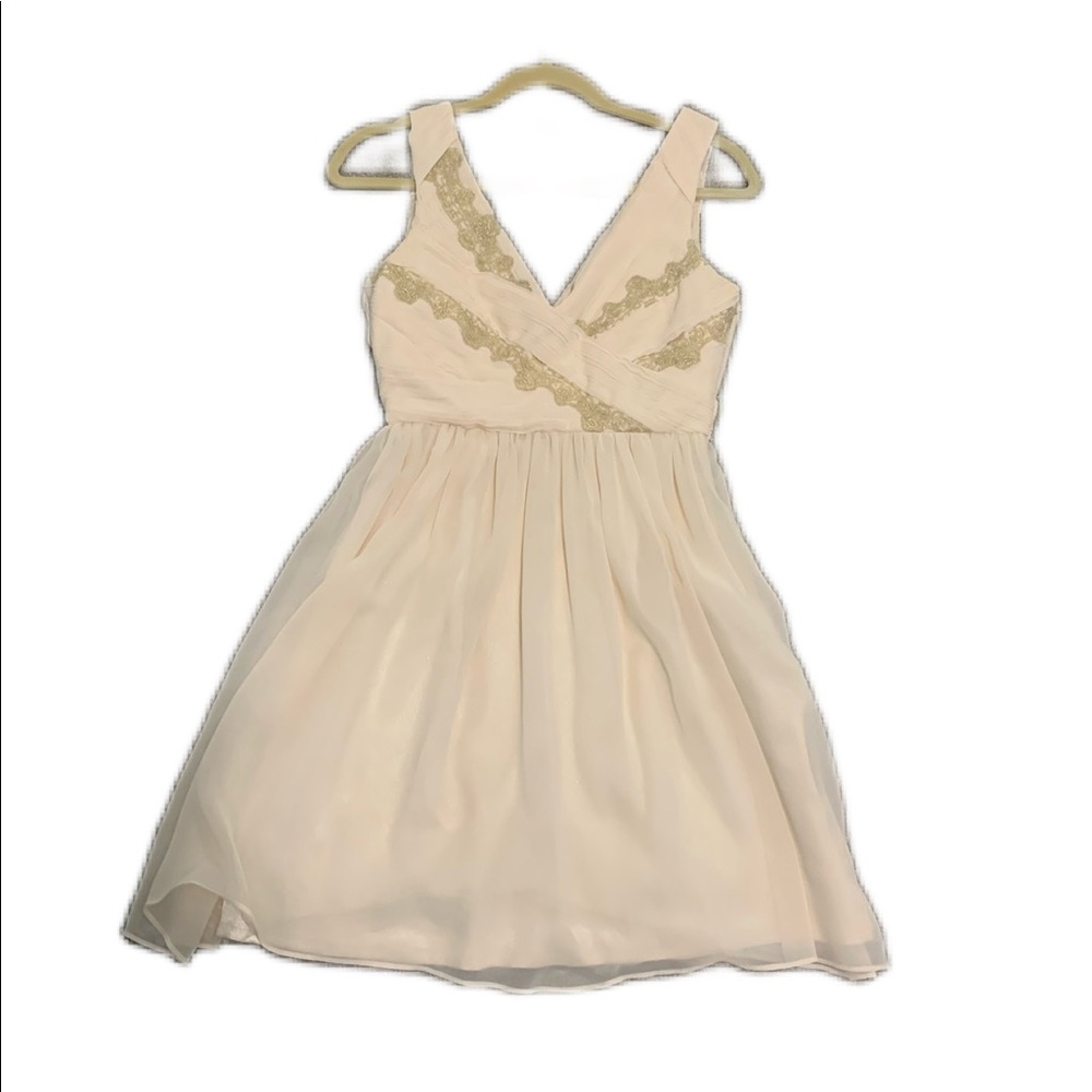 Chiffon Dress with Gold Lace Embroidery